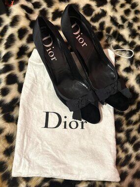 Black Dior velvet heels with bow detail size 38.5